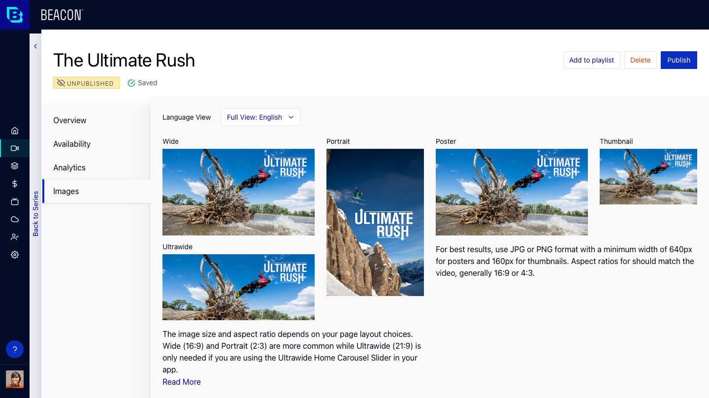 Series Details Images screen