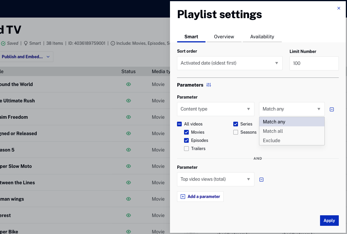 Design for the Smart Playlist parameters