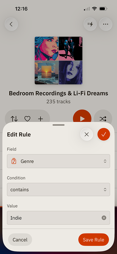 BitDek smart playlist rule editor