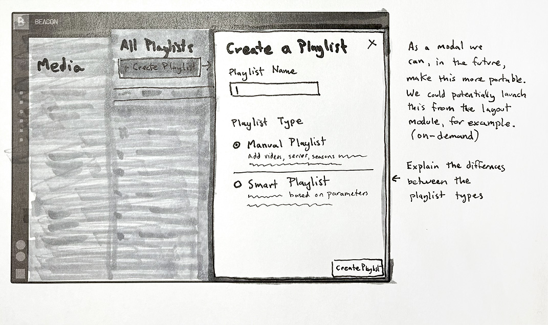 Create a Playlist modal sketch