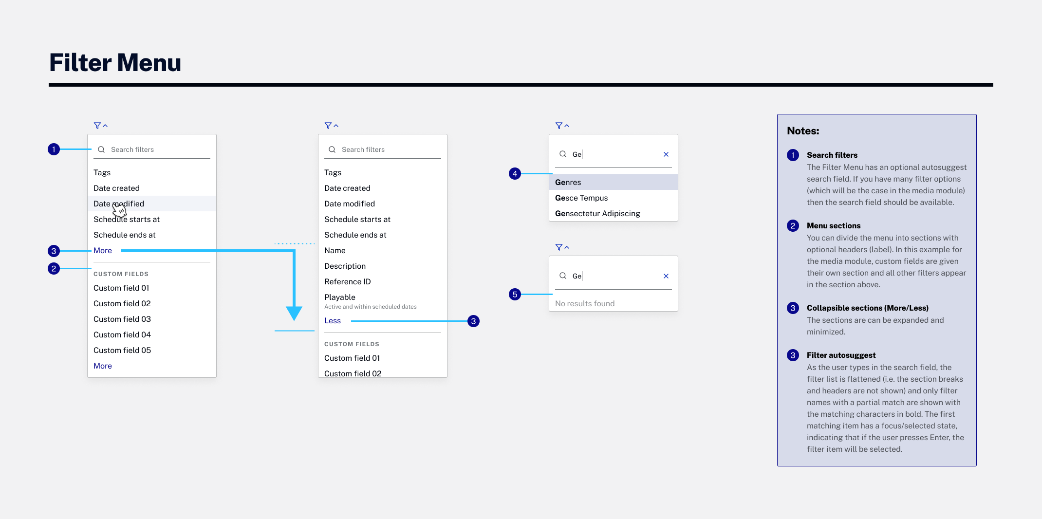 Filter menu documentation