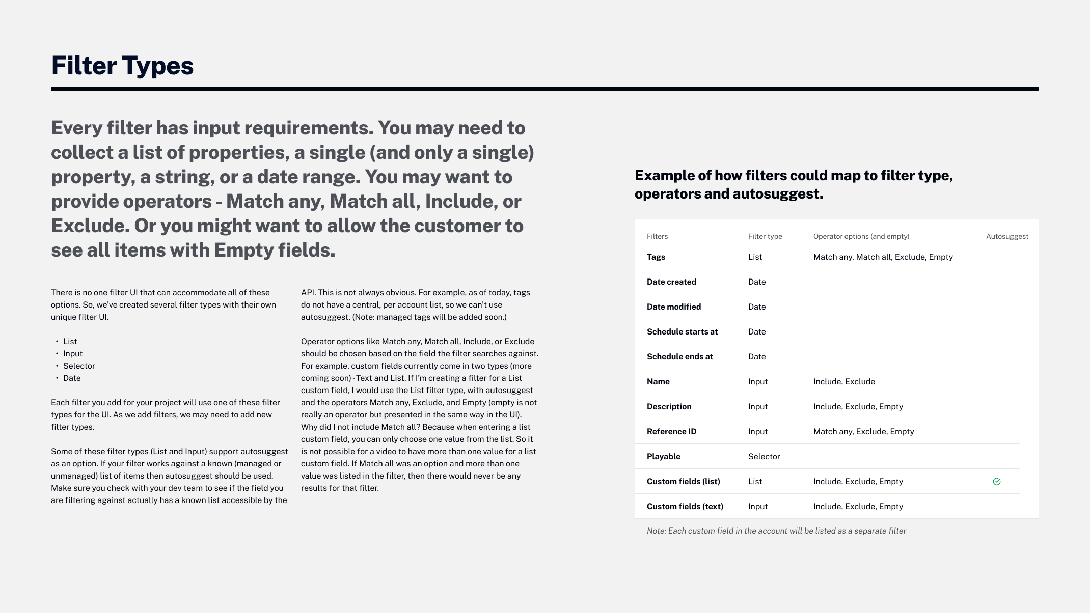 Filter types documentation