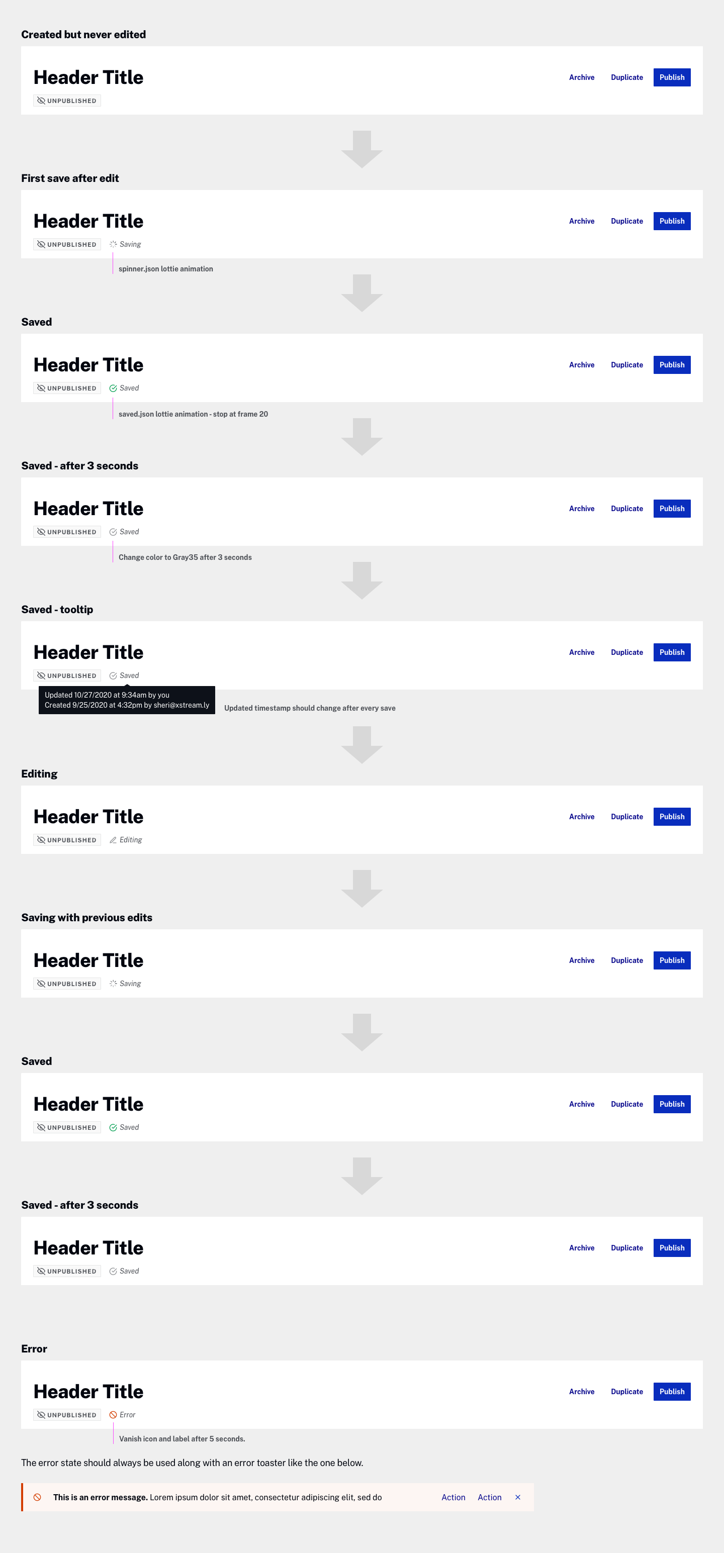 Header Saving Status States
