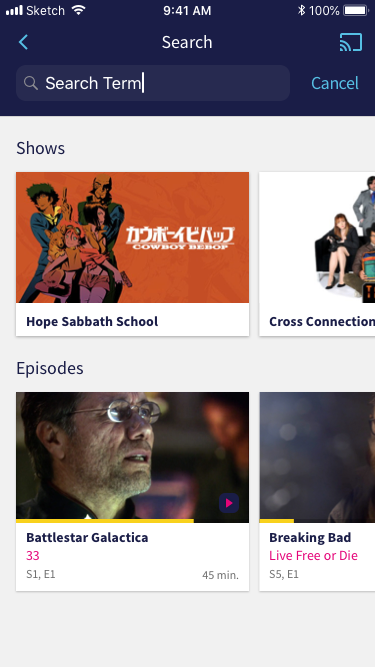 Search screen on iPhone