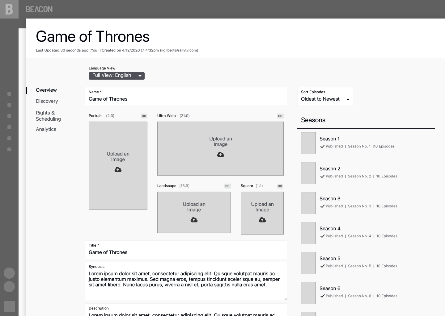 Series screen wireframe