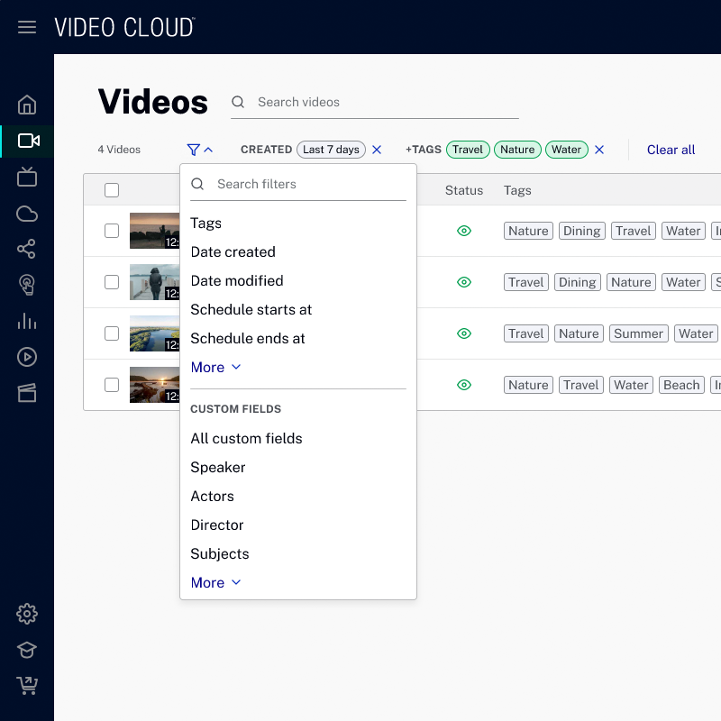 Video management UI example